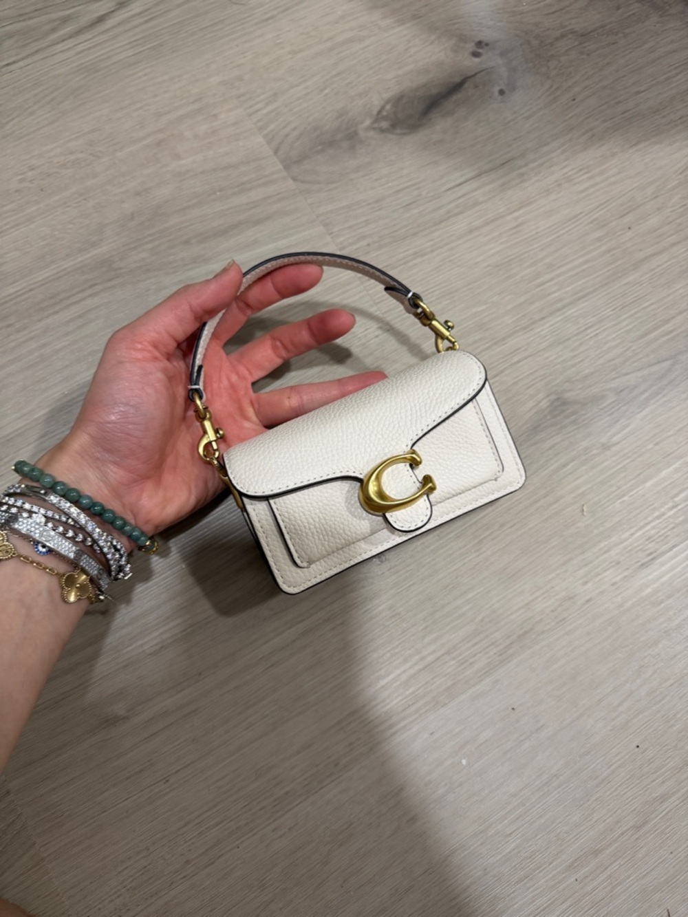 Coach Mini Pebbled Leather Top Handle Bag in Chalk with Gold Hardware